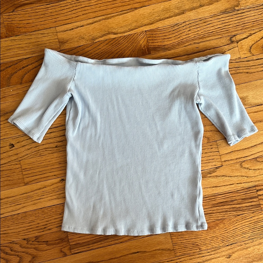 H&M Ribbed Off-the-Shoulder Crop Top in Light Blue